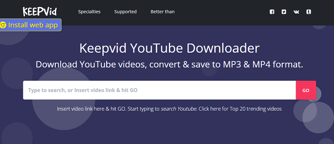 Download videos with Keepvid