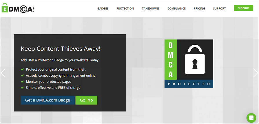 The homepage of the official website of DMCA.com