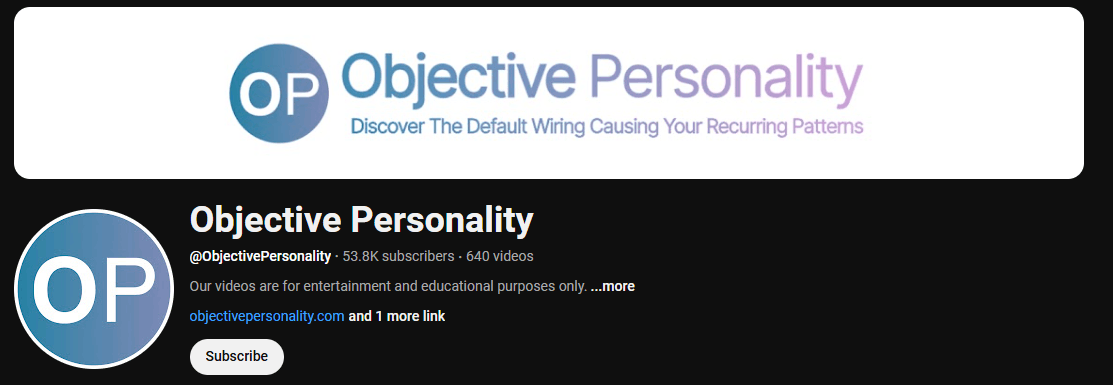 The channel homepage of Objective Personality