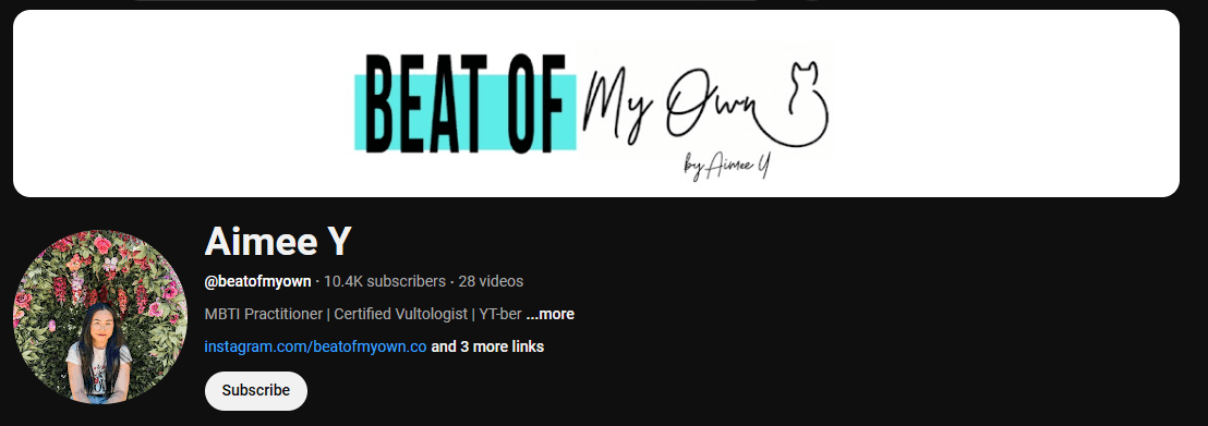 The channel homepage of Aimee Y