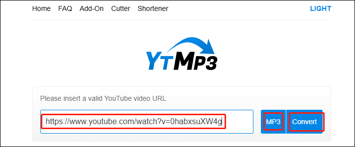 Paste the music link into the designed box, choose MP3, and click on Convert to prepare download music in YTMP3