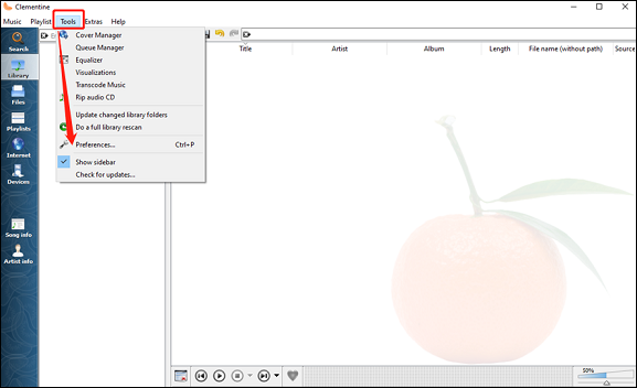 Click on Tools > Preferences in Clementine Music Player