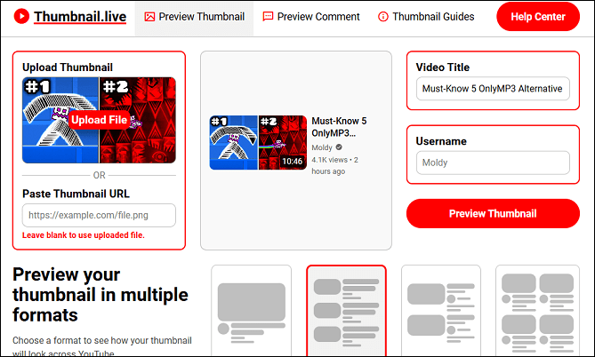 Preview YouTube thumbnail with Thumbnail.live