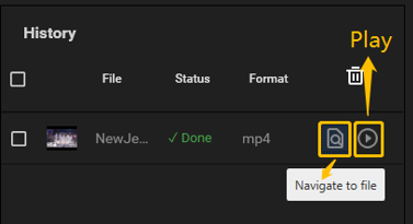 Click Navigate to file or Play to open the downloaded YouTube video