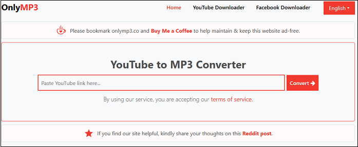 Past the video link and click on Convert to download YouTube video to MP3 with OnlyMP3