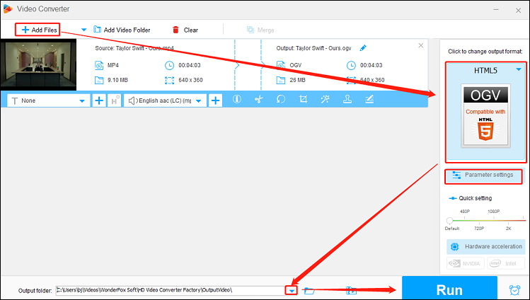 Click Run to convert YouTube to OGV in HD Video Converter Factory
