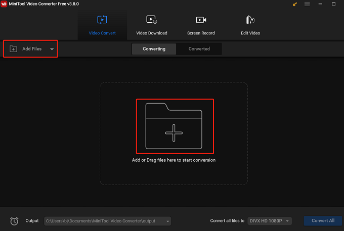 Click Add File or + icon to import the downloaded video to MiniTool Video Converter