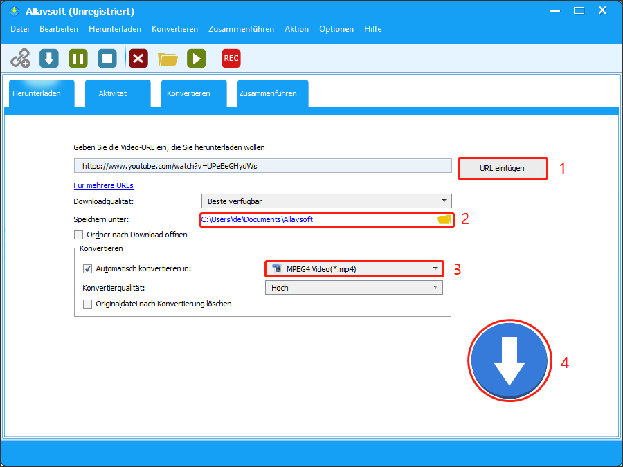 Klicken Sie dann auf das Download-Symbol