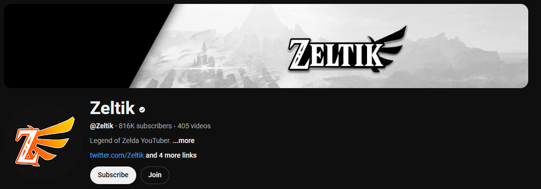 The channel page of Zeltik