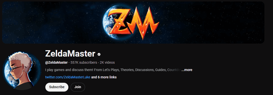 The channel page of ZeldaMaster