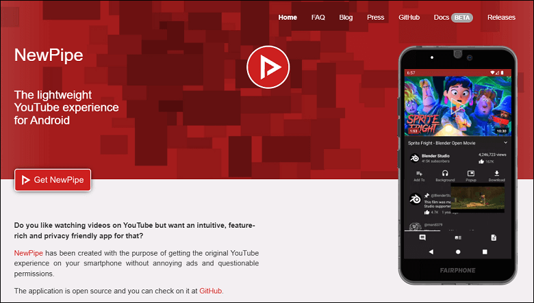 Offizielle Webseite von NewPipe