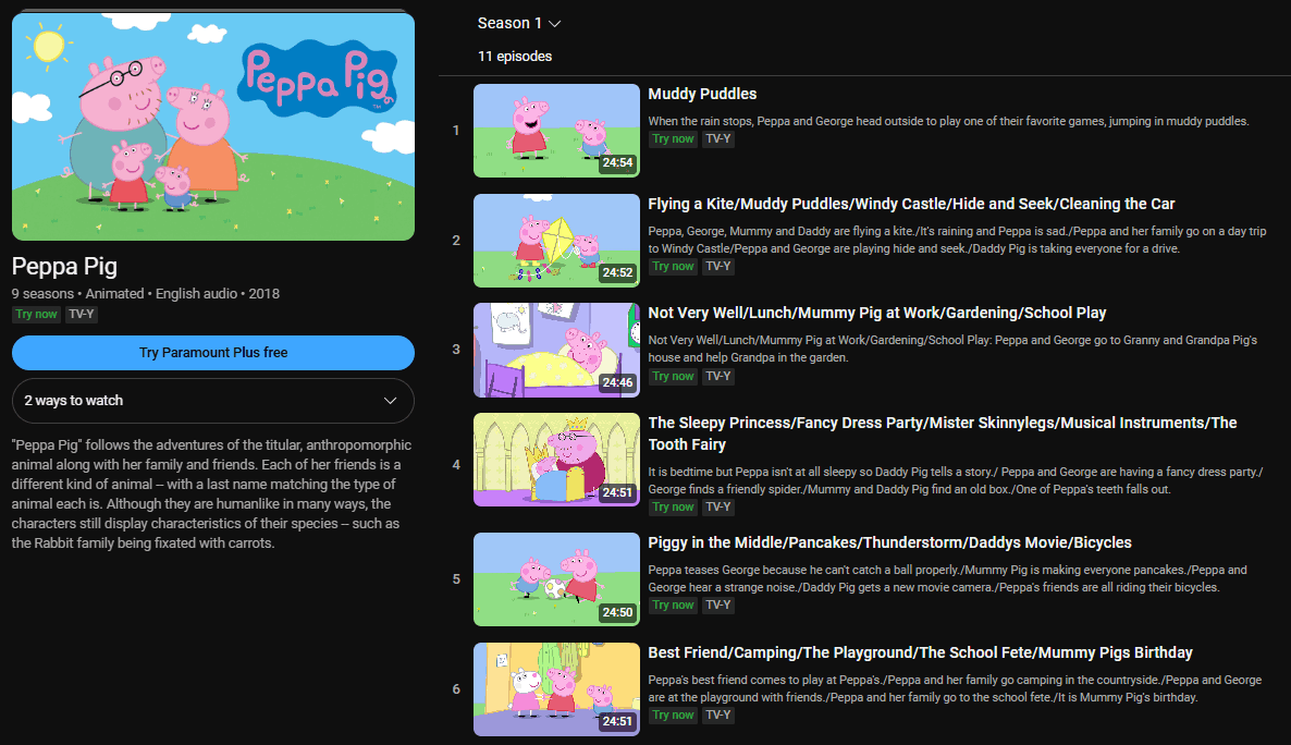 Full episodes of Peppa Pig on YouTube