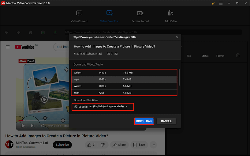 Select the output format, decide whether to save its subtitles, and click on DOWNLOAD