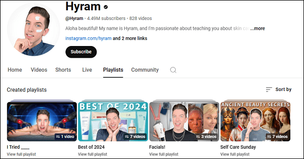 Watch skincare YouTube videos on Hyram