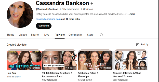 Watch skincare YouTube videos on Cassandra Bankson