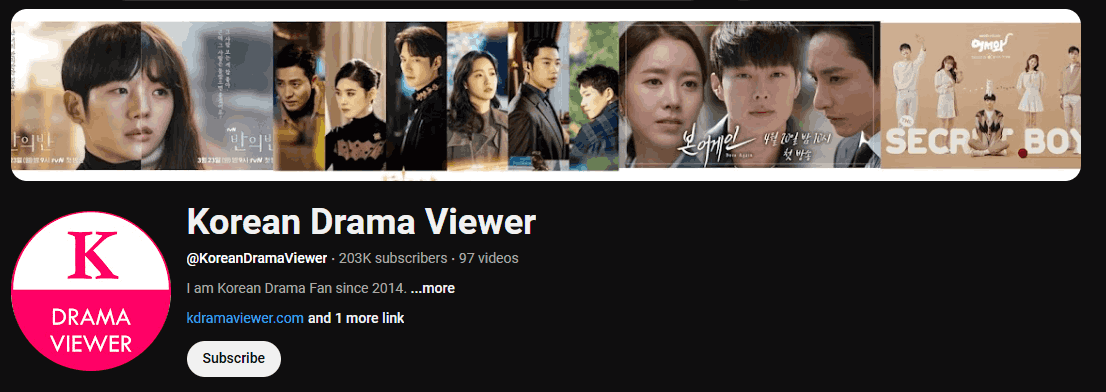 The channel page of Korean Drama Viewer