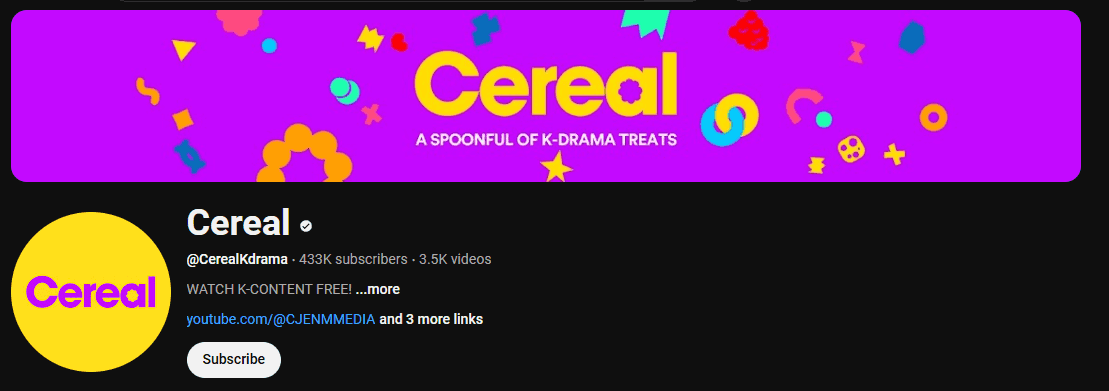 The channel page of Cereal