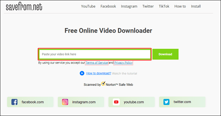 Paste the URL into the box of Paste your video link here in SaveFrom.net