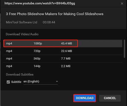 Select the output format and click the DOWNLOAD button to start converting in MiniTool Video Converter