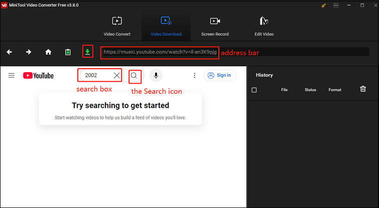 Paste the music link or search it and click on Download in MiniTool Video Converter