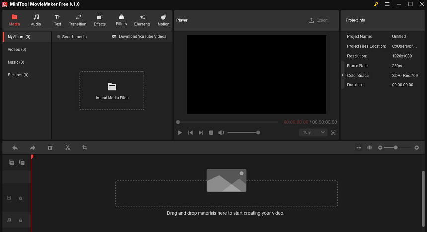 The main interface of MiniTool MovieMaker