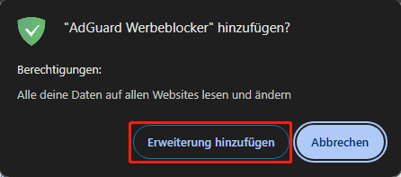 Wählen Sie Erweiterung hinzufügen im Pop-up-Fenster