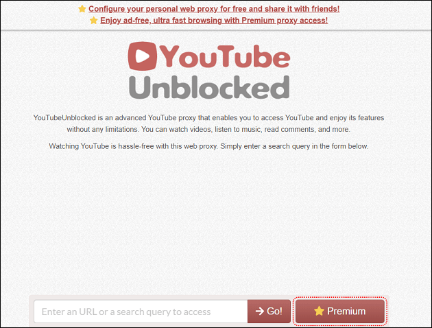 The official website of YouTubeUnblocked on Chrome