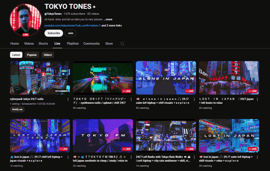 TOKYO TONES’s channel page