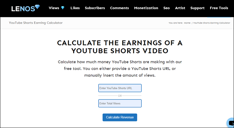 Calculate the earnings of YouTube Shorts with LENOS