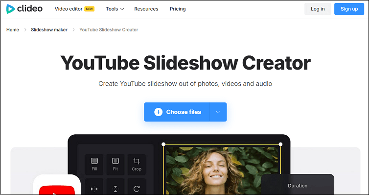 Making YouTube slideshow with Clideo