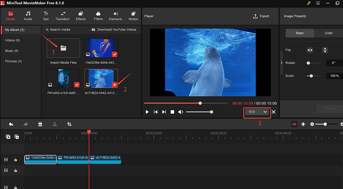 Upload photos and adjust aspect ratios in MiniTool MovieMaker