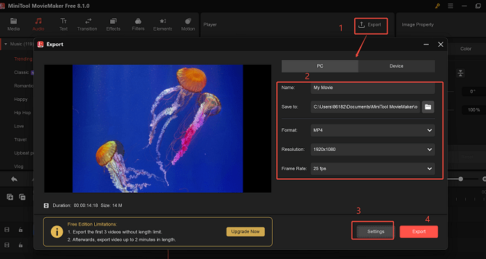 Export the made slideshow in MiniTool MovieMaker