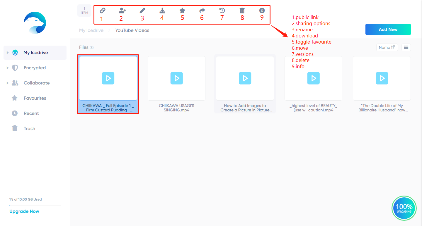 Select files to manage them