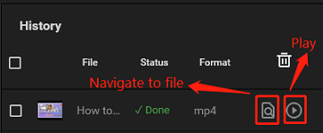 Click the Navigate to file or Play icon after downloading in MiniTool Video Converter