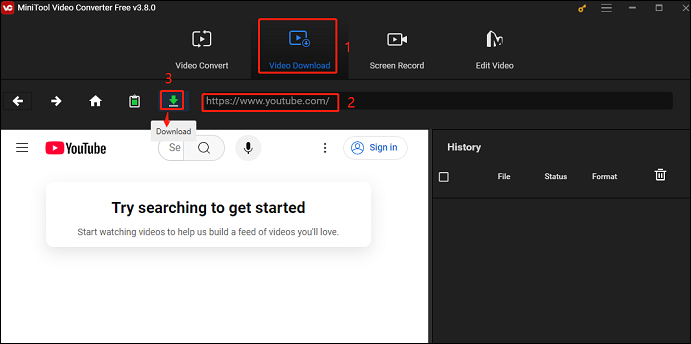 Switch to Video Download, paste the video URL, and click on Download in MiniTool Video Converter