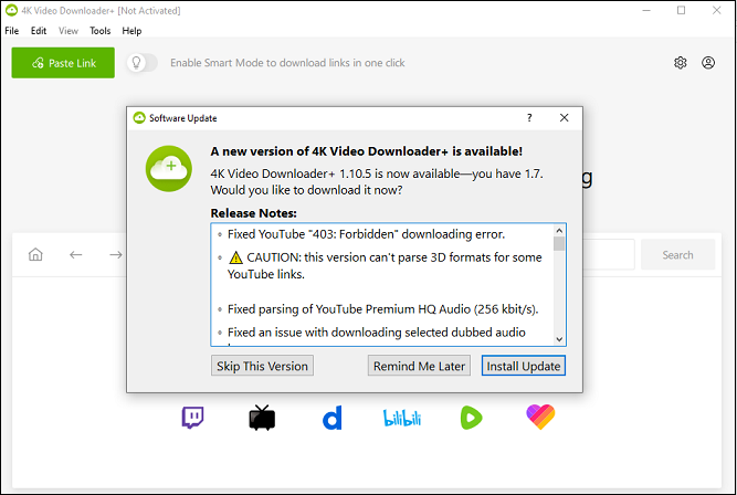 Open 4K Video Downloader and check if there’s an update available