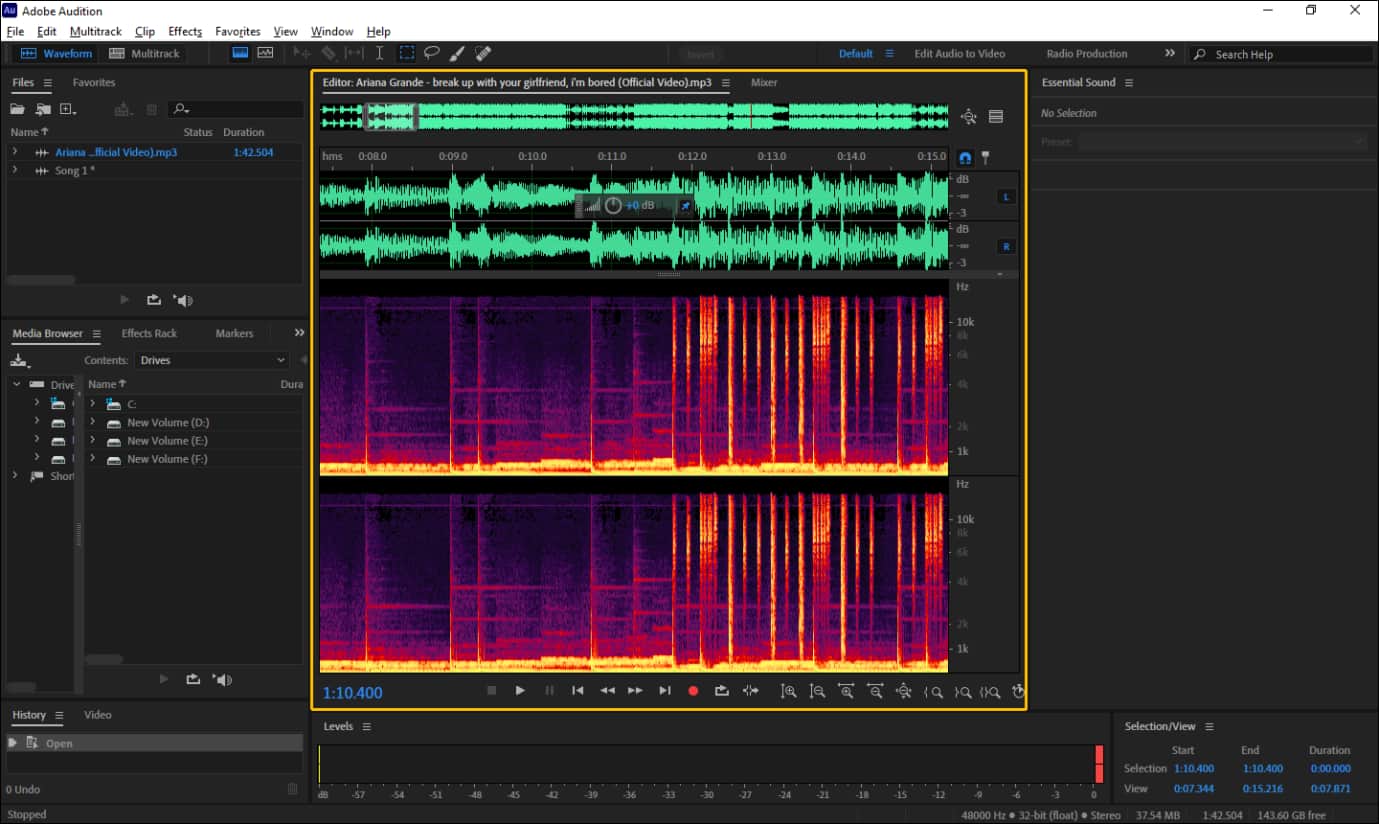 The waveform view in the Default panel