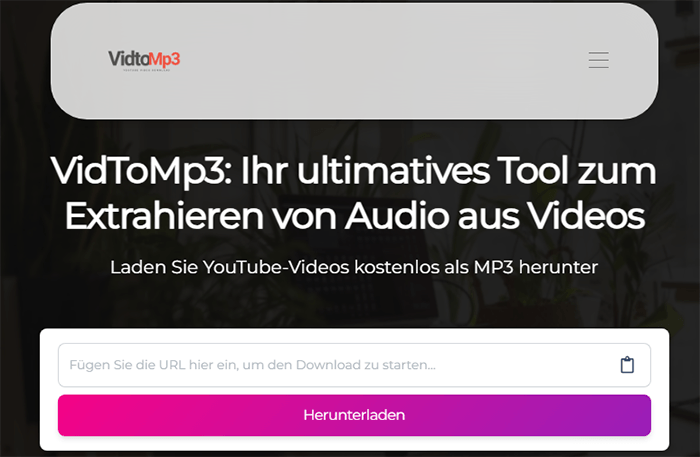 Die Startseite von VidtoMp3