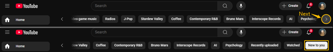 Click the Next icon to find the New to you tab