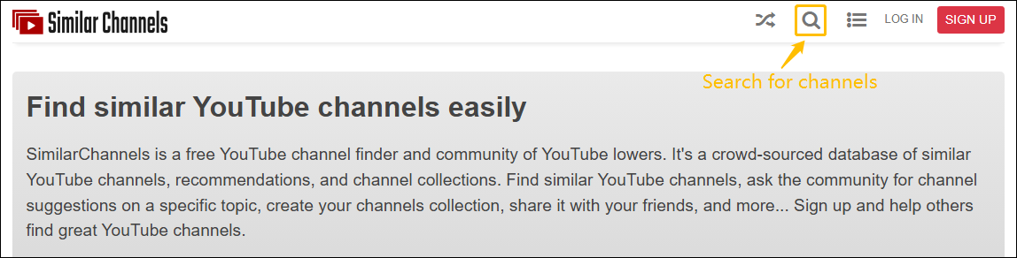 Click the Search for channels icon on Similar Channels