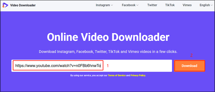 Paste the music video link into the address bar and click on Download in viddown.net