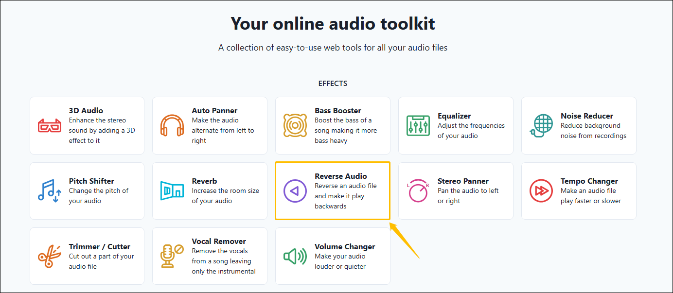 Choose Reverse Audio on audioalter website