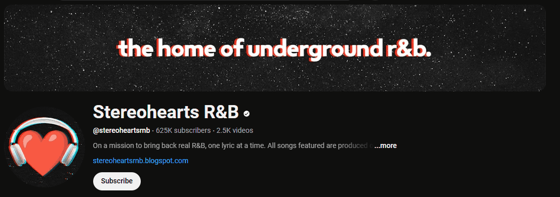 The channel page of Stereohearts R&B