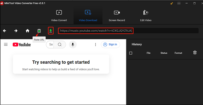 Paste YouTube Music URL or click on Paste URL and press Download in MiniTool Video Converter