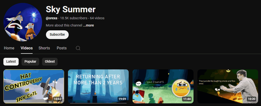 The channel homepage of Sky Summer