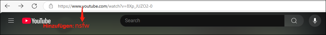 Fügen Sie nsfw vor youtube in der URL hinzu
