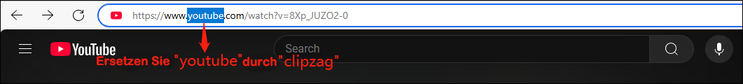 Ersetzen Sie youtube in der URL durch clipzag