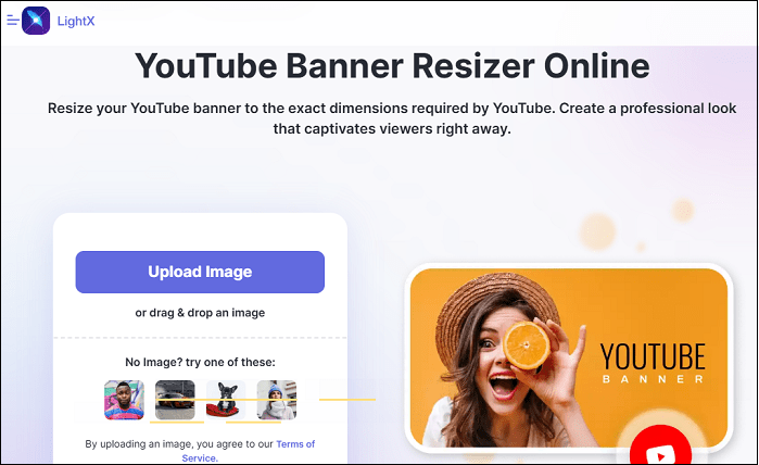 Resize YouTube banner with LightX