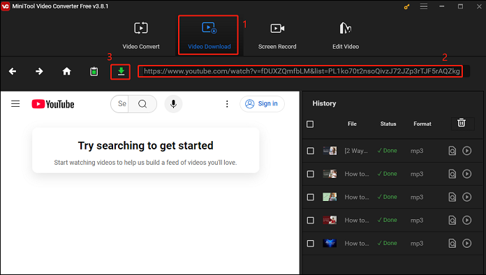 Switch to Video Download, past the video link into the address bar, and click on Download in MiniTool Video Converter