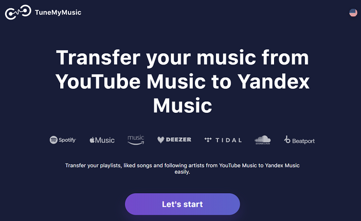 Go to TuneMyMusic to convert YouTube Music to Yandex Music